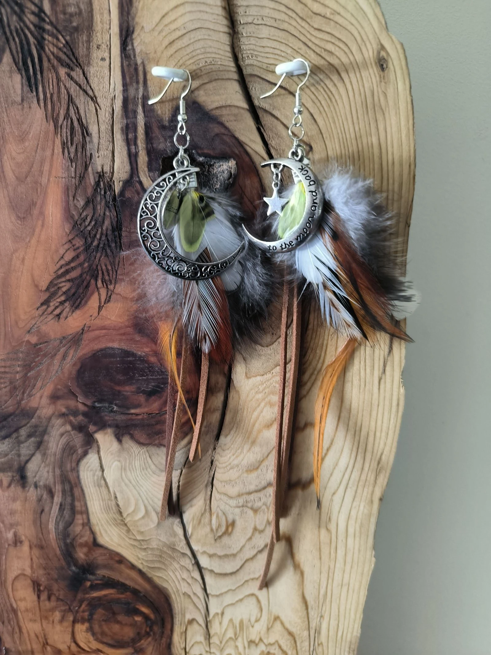 Boucles d'oreilles longues xl en plumes naturelles